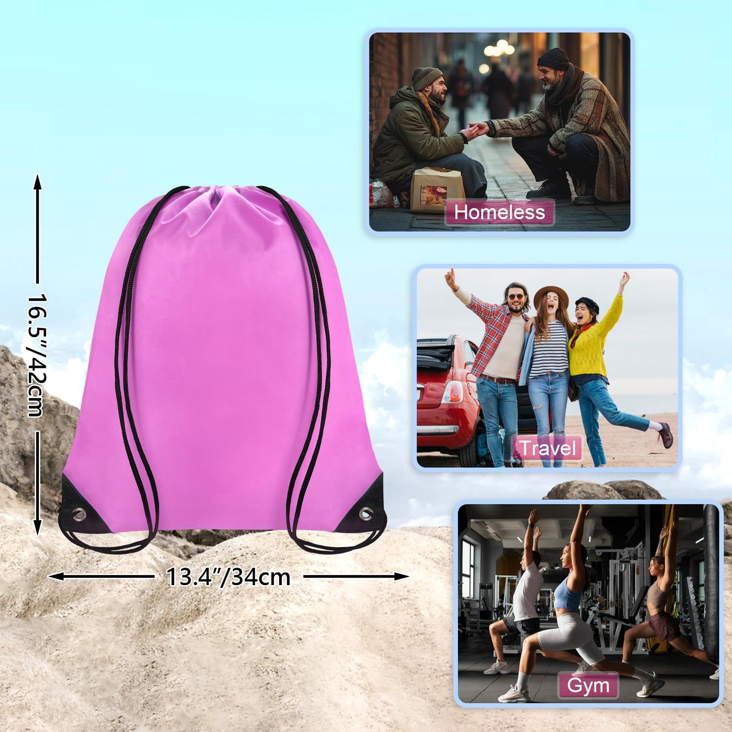 Grneric Drawstring Backpack Bulk 28 PCS Drawstring Bags String Backpack Cinch Bag Sackpack for Men Women Gym (Pink)