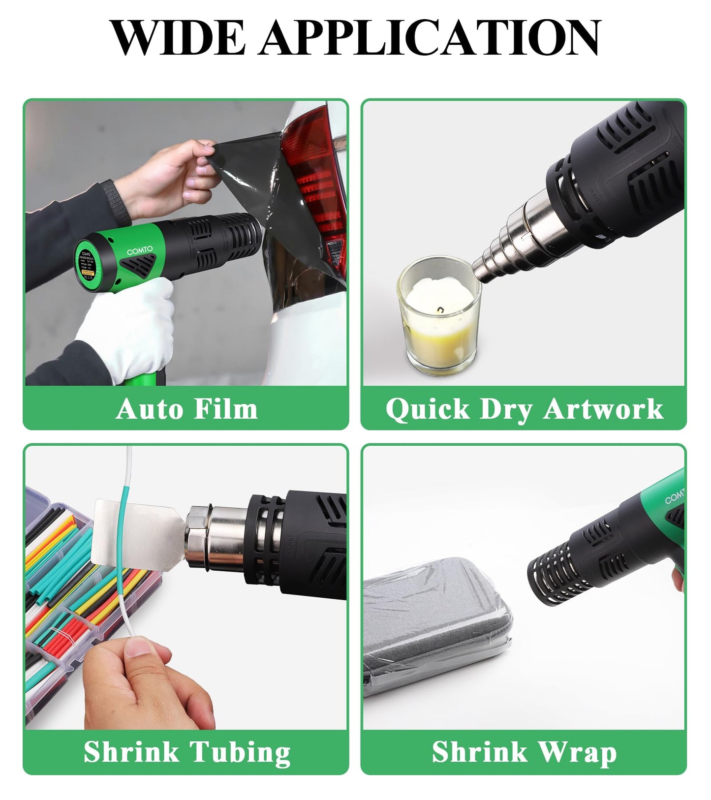 COMTO 1800W Industrial Heat Gun, Fast Heating 122℉-1202℉ Variable Temperature Control Overheat Protection 2 Speed Air Flow with 4 Nozzles for Crafts, Shrinking Tubing, Vinyl Wrap (SG-1004)