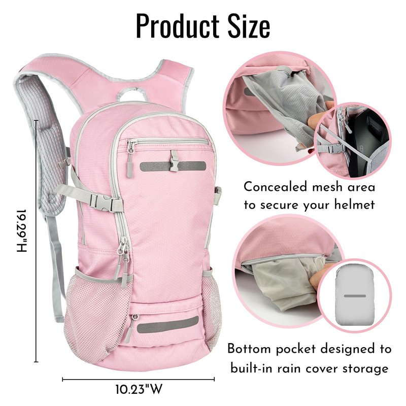 Zavothy 20L Hiking Backpack Daypack, Lightweight Hydration Pack with Free 3L Water Bladder, Rain Cover & Helmet Holder for Men & Women, Outdoor Climbing Cycling Backpack Pink