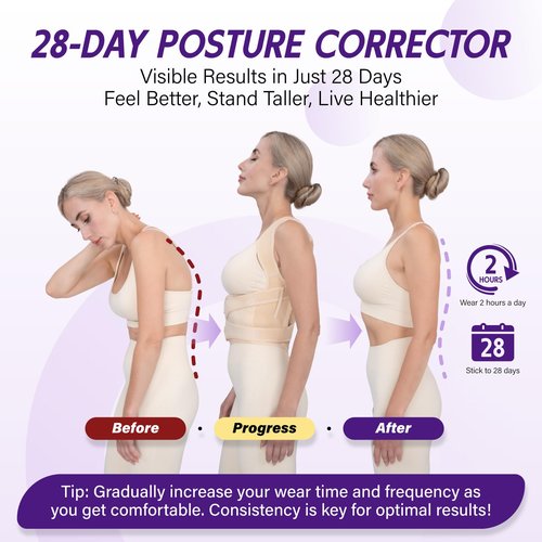 LuxuMach Back Brace Posture Corrector for Women & Men, Adjustable Full Back Support, Shoulder Straightener for Upper & Lower Back Pain Relief-Scoliosis, Hunchback, Waist Trainer (Medium, Beige)