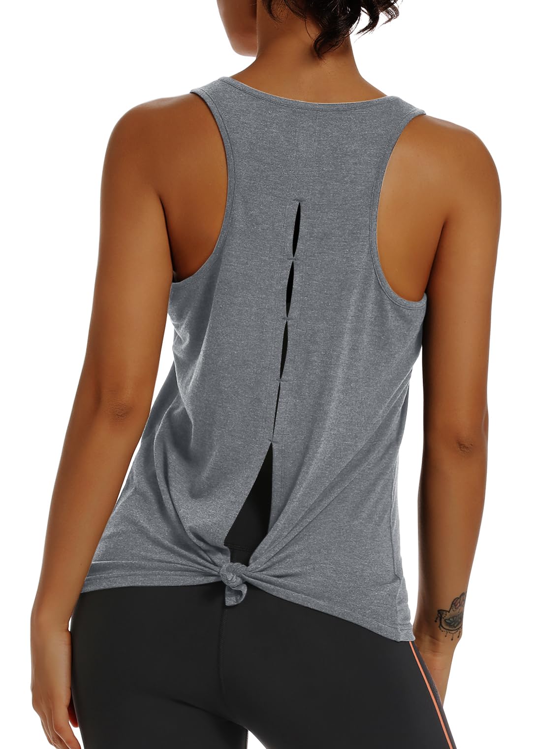 Muzniuer Open Back Yoga Tops Shirts for Women Workout Activewear Exercise Yoga Tank Tops Backless Sports Tank LightGray M