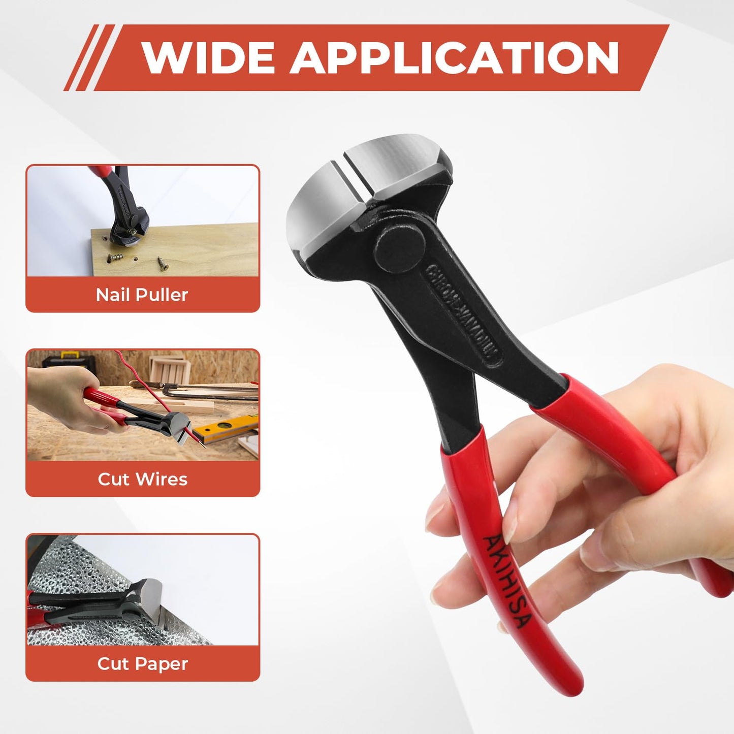 7 Inch Nail Puller, End Cutting Pliers with Grip Handle, Chrome Vanadium Steel Wire Cutter Construction Tool, Nail Remover Tools for Carpenters