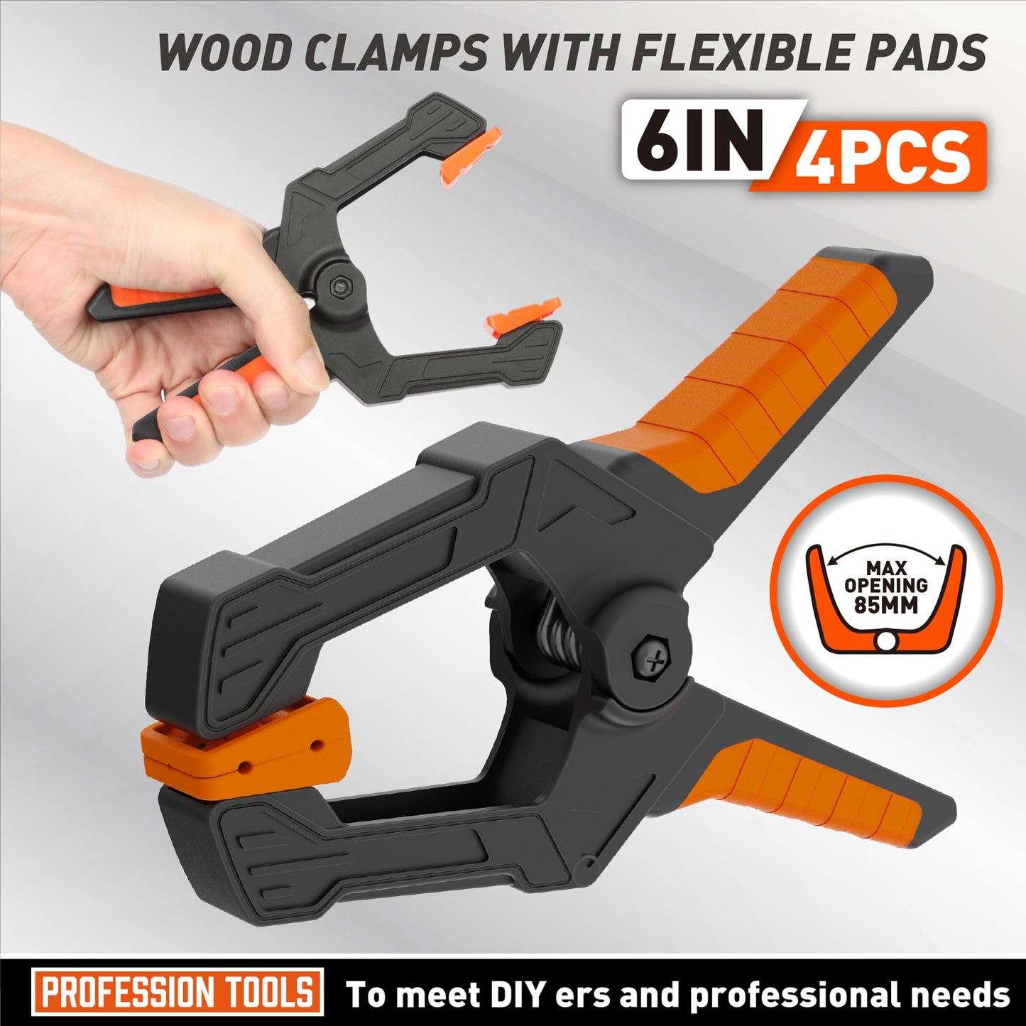 AMARTISAN 6 inch Spring Clamps Heavy Duty, 4-Pack Large Clamps for Woodworking Work, Fixing Backgrounds, and Photography DIY, Among Others. 3.35 Inch Mouth Opening.