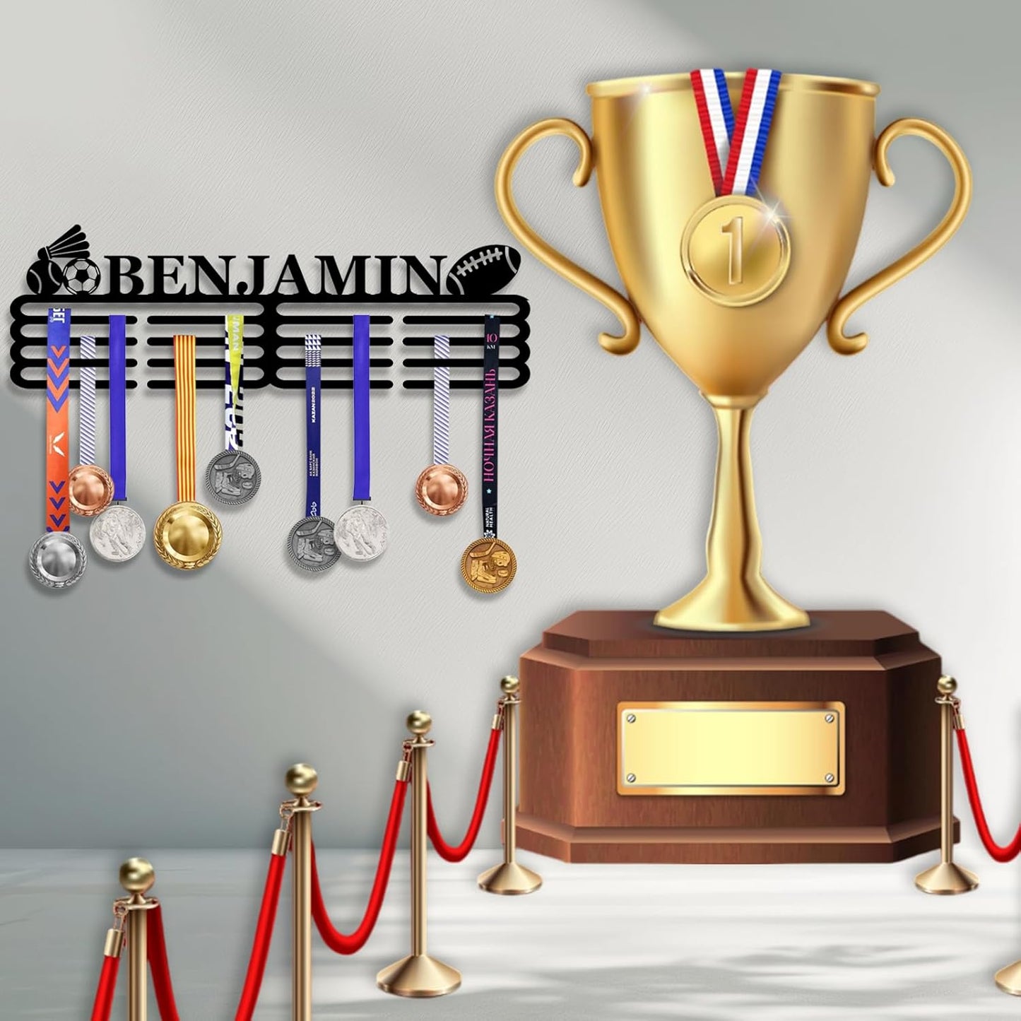 Skiennix Personalized Medal Hanger Display - Custom Name Wall Mount Trophy Rack | Ideal for Sports & Dance
