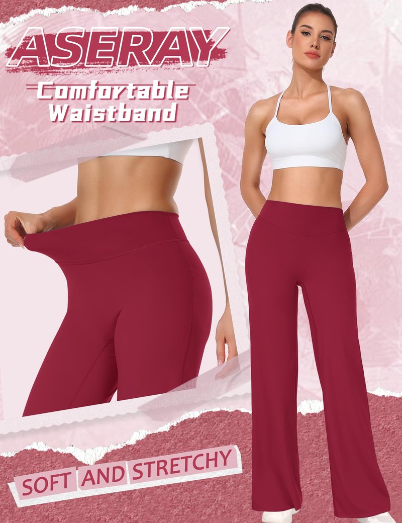 ASERAY Workout Yoga Pants Women High Waist Straight Leg Bottoms Tummy Control No Front Seam Soft Stretch Leggings for Women Pink