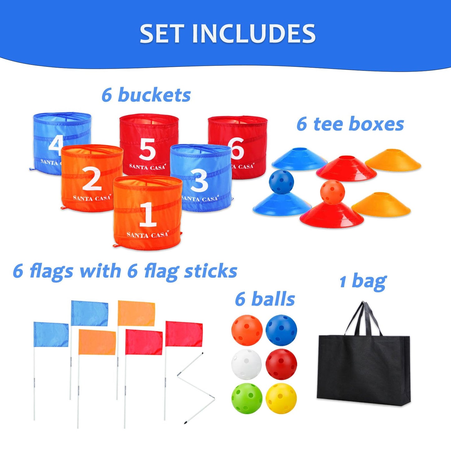 SANTA CASA Golf Backyard Bucket Game - 6-Hole Portable Yard Games Golf Chipping Practice Set for Adults & Pros, Lawn Golf Training, Family Fun at Beach & Park for Dad, Man, Teens