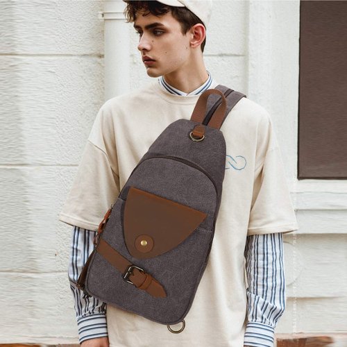 KL928 Canvas Sling Bag Crossbody Backpack Shoulder Casual Rucksack for Men Women,Dark Dray