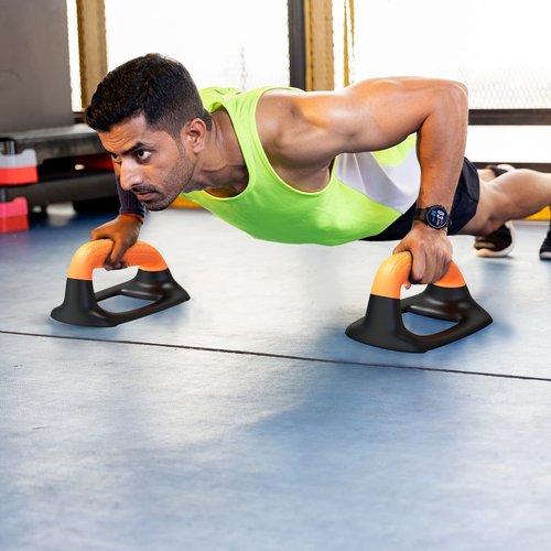 SELEWARE Push Up Bars Parallettes bars Pushup Stands with Soft Rubber Covered Handle Provide Comfortable Grip Fit for Floor Workouts Calisthenics Strength Training Pushups Black & Orange