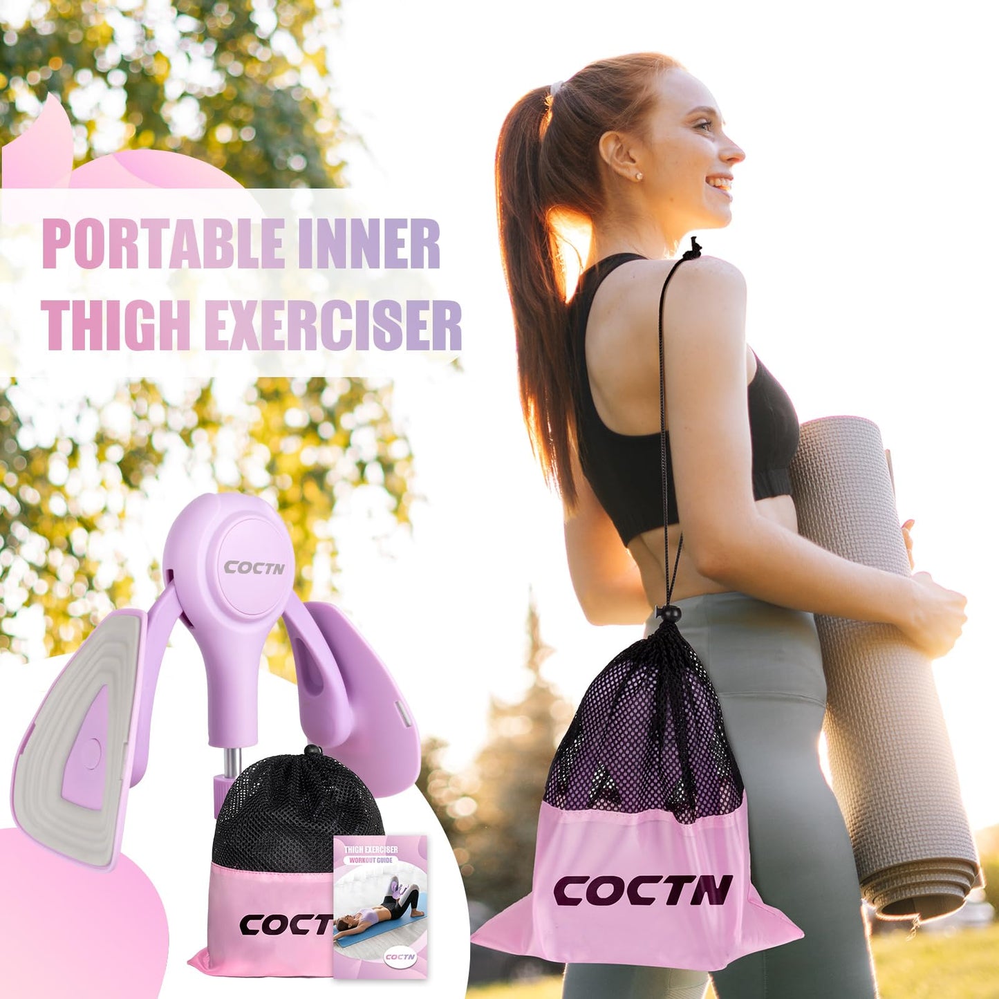 Thigh Trainer for Women, 15-70LB Adjustable Resistance Inner Thigh Exerciser for Pelvic Floor Muscle Repair, Thigh Workout Kegel Exercise Equipment for Shaping, Yoga & Weight Loss at Home Gym -Purple