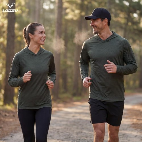 LOOGU Men's Sun Protection Hoodie - UPF 50+ Long Sleeve Lightweight Rash Guard for Fishing & Hiking