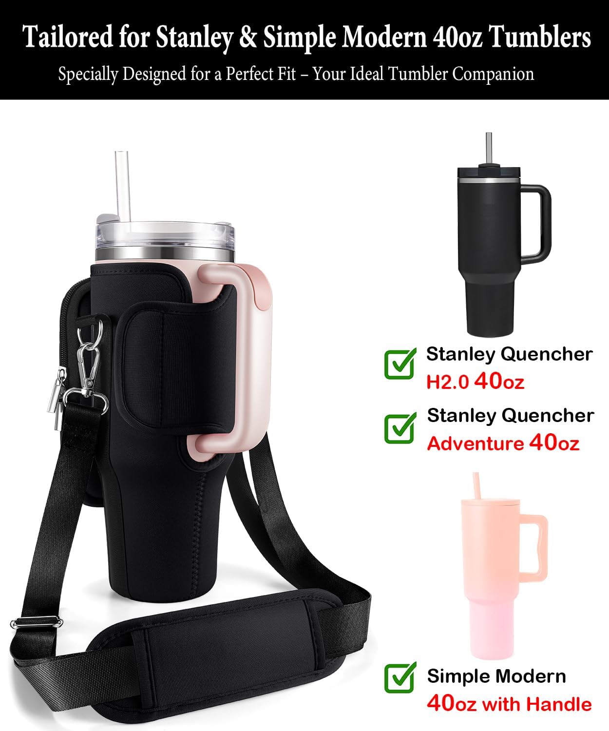 Simple Modern Carrier Bag - Phone Pocket & Adjustable Strap for Stanley 40 oz Tumbler