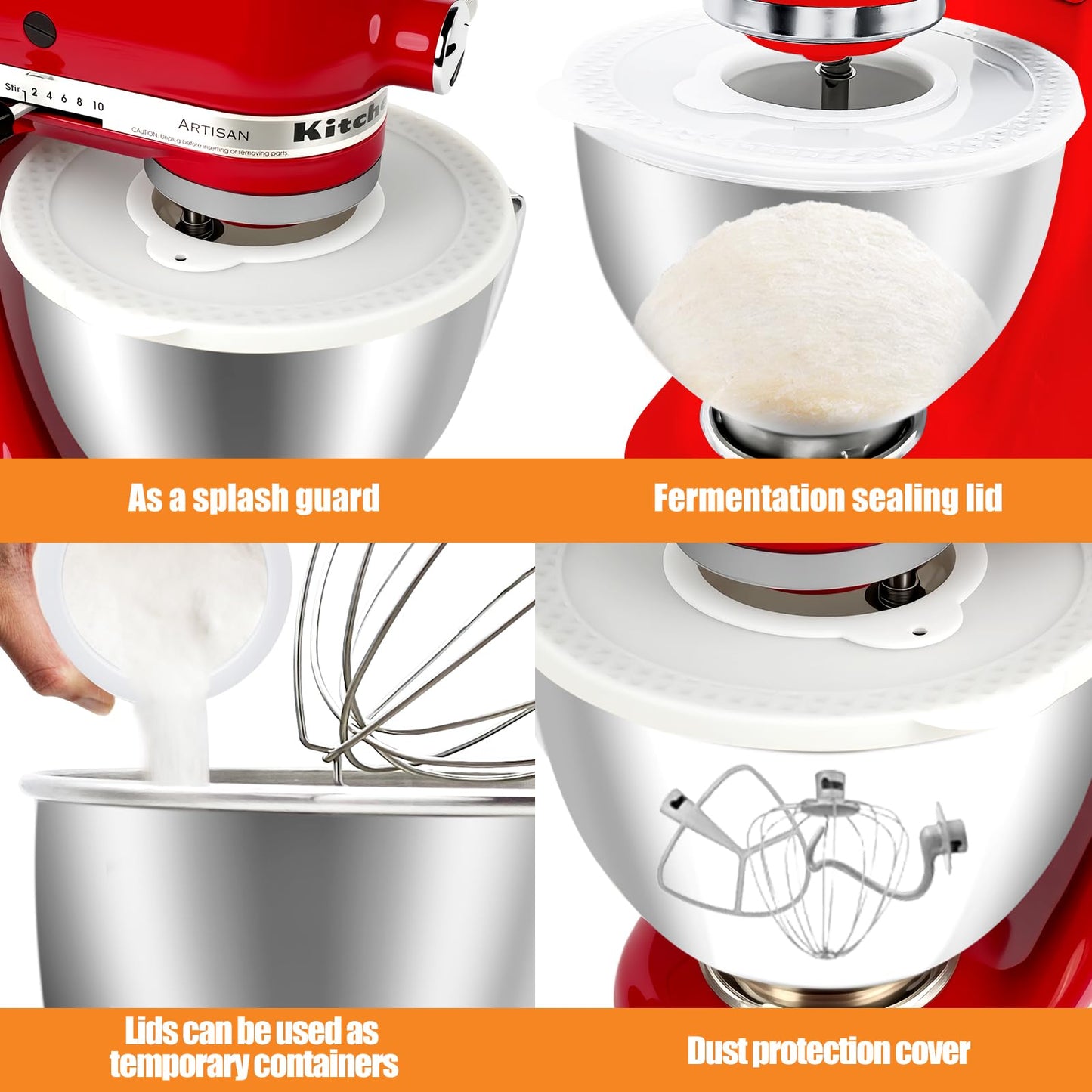 Silicone Mixers Bowl Cover Compatible with KitchenAid 4.5-5 Quart Tilt-Head Stand Mixers Bowl (White)