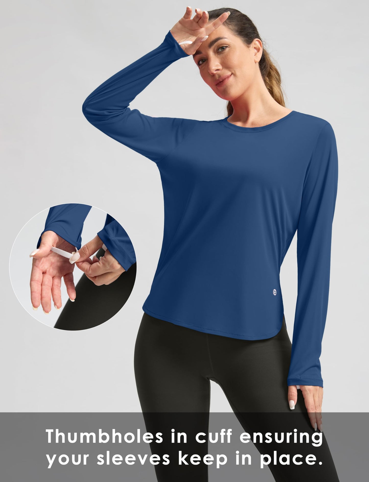 Women's Sun Shirts UPF 50+ Long Sleeve UV Protection Shirt Lightweight Quick Dry Workout Hiking Tops for Women(Dark Blue,XL)