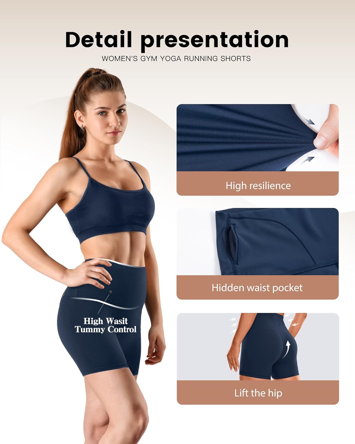 Skiennix Workout Shorts for Women - 5" High Waist Seamless Biker Leggings with Tummy Control