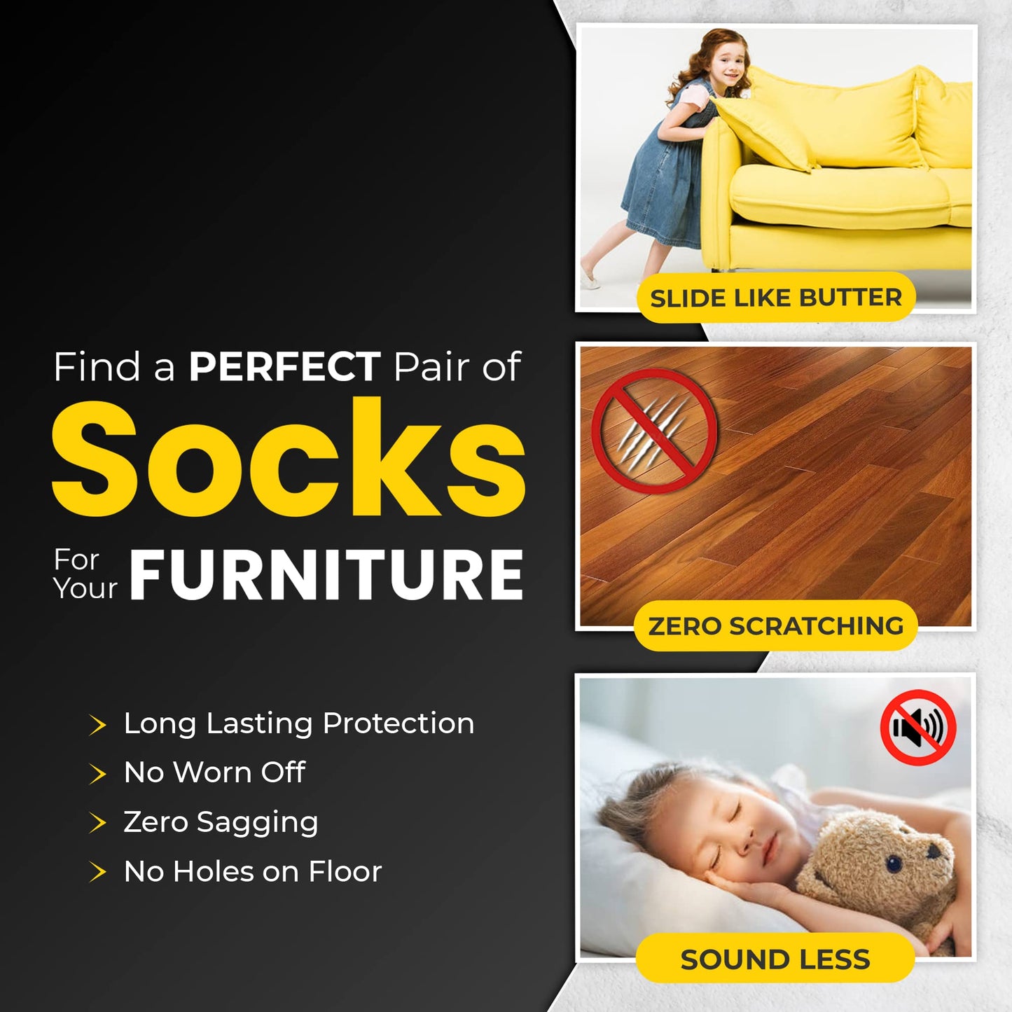 32 Pcs Black Premium Chair Leg Socks Protectors for Hardwood Floors - Do not Easily Fall Off - Very Easy to Put on - Fits All Leg Shapes - High Elastic Bar Stool Leg Covers - Furniture Pads