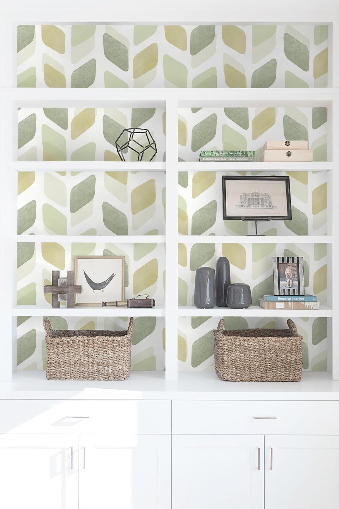 Fiula Boho Peel and Stick Wallpaper Checkered Contact Paper 17.3"x78.7" Neutral Geometric Wall Paper Modern Self Adhesive Removable Wallpaper for Bathroom Kitchen Cabinets Waterproof(Green/Yellow)