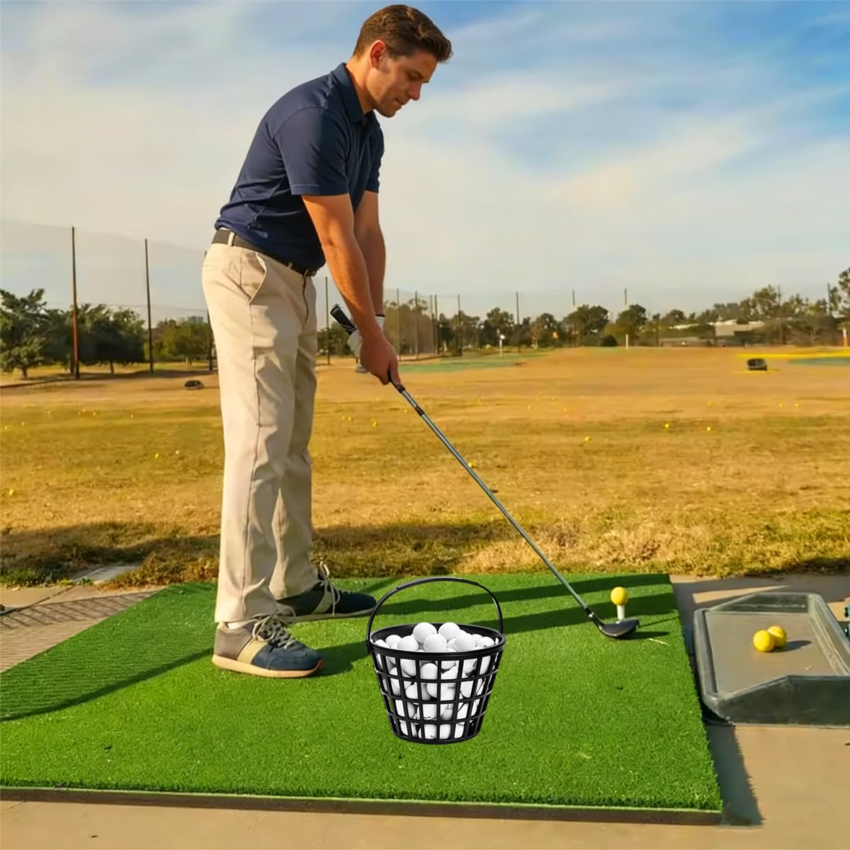 ZoiscPure Golf Ball Basket,Golf Balls Container Case,Ball Bucket with Handle,Balls Holder,Can Holds 50 Balls,Black Color