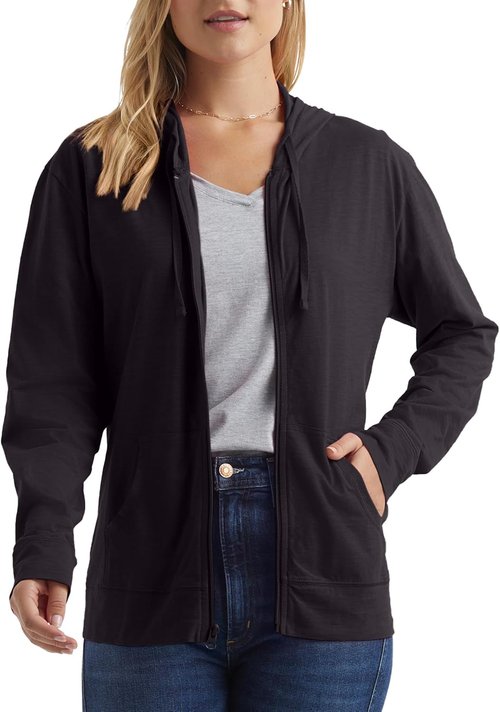 Hanes Women's Slub Knit Full-Zip Hoodie - Textured Cotton Zip-Up Sweatshirt for Comfort
