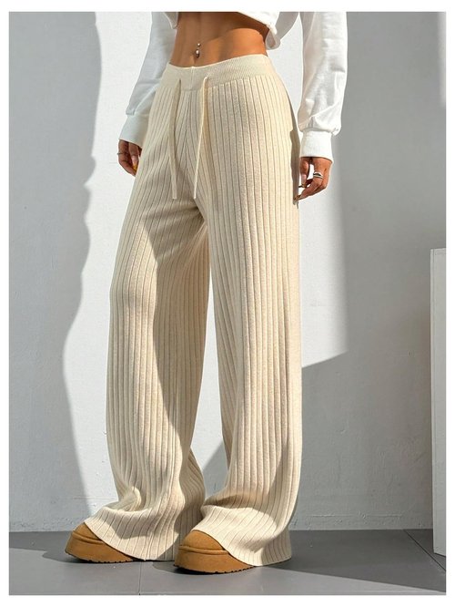 Verdusa Women's Wide Leg Sweatpants Comfy Lounge Pants Straight Leg Baggy Pants Yoga Workout Knit Trousers Winter Clothing Apricot Small