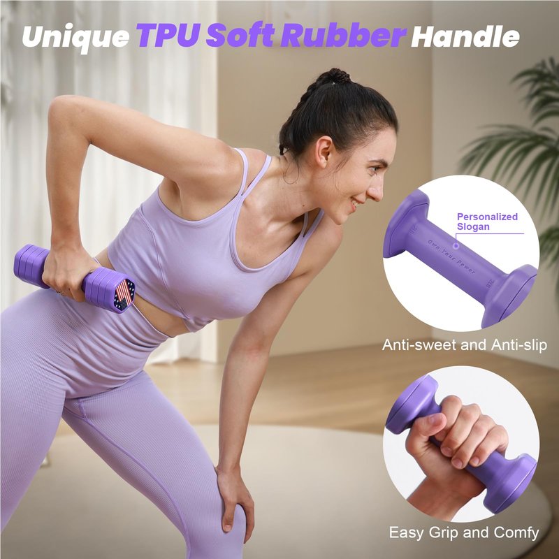Zempox Adjustable Dumbbell Set of 2, 4 in 1 Hand Weights for Women at Home, 5 lb Weights Dumbbells set of 2, Each 2lb 3lb 4lb 5lb with TPU Soft Rubber Handle for Home Gym Exercise Training, Purple