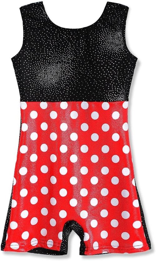 HOZIY Gymnastics Leotards - Sparkly Mermaid Biketard for Girls | Green, Red & Hot Pink Polka Dots