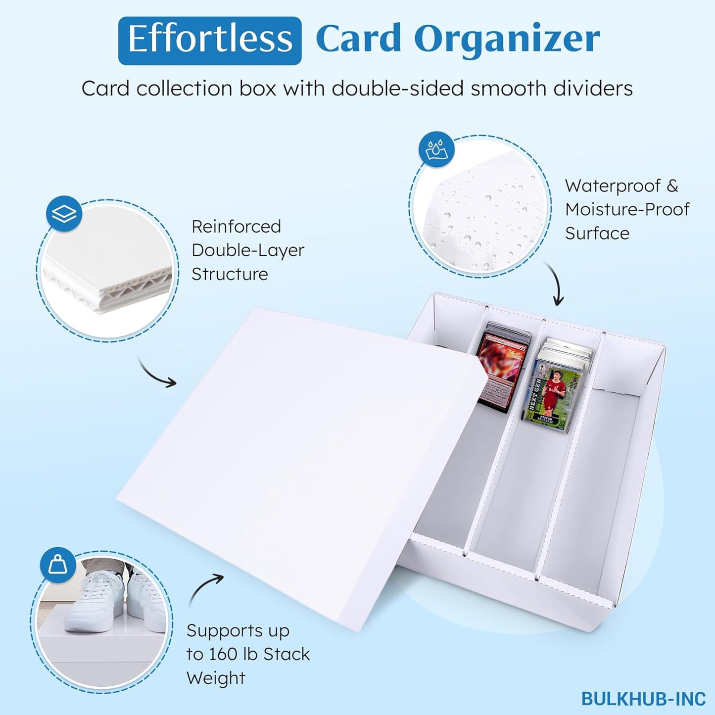 Trading Card Storage Box 3200 Count - Cardboard Organizer for Sports & TCG Cards | White with Dividers