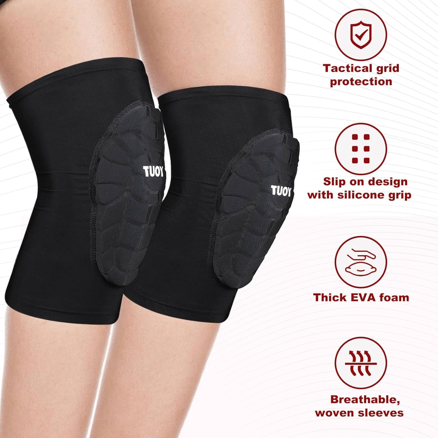TUOY Compression Knee Pads - Padded Protection for Youth & Adults | Comfortable Fit (1 Pair)