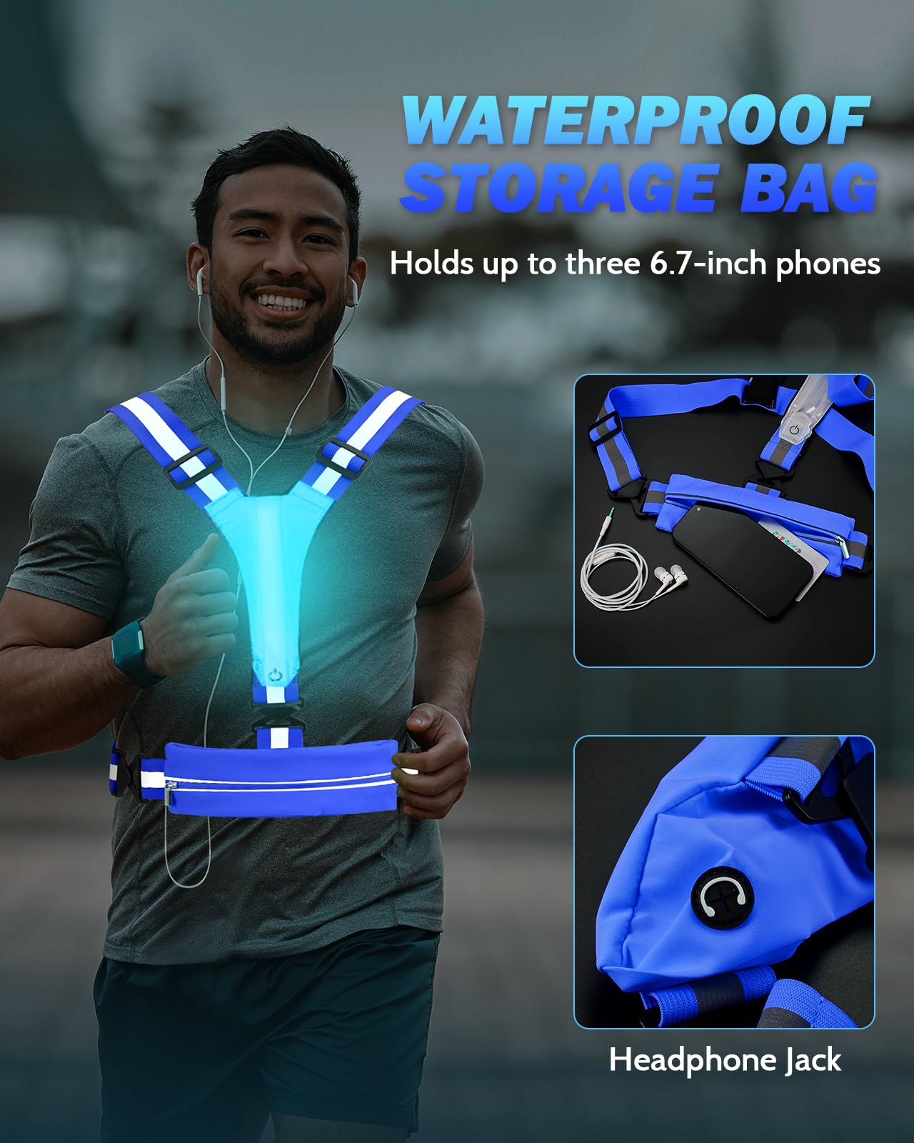 Fitense LED Reflective Vest, 5 Colors Light Up Running Vest Rechargeable Running Lights for Runners High Visibility Reflective Running Gear, Adjustable for Men and Women