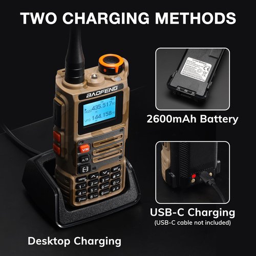 BAOFENG K63 Tri-Band Two Way Radio, UHF/VHF/1.25M Handheld Ham Radio K6, AM FM NOAA Receiver w/ 2600mAh Battery USB-C Port, 999CH, Wireless Freq Copy, Programming Cable, CHIRP Compatible, Coyote Brown