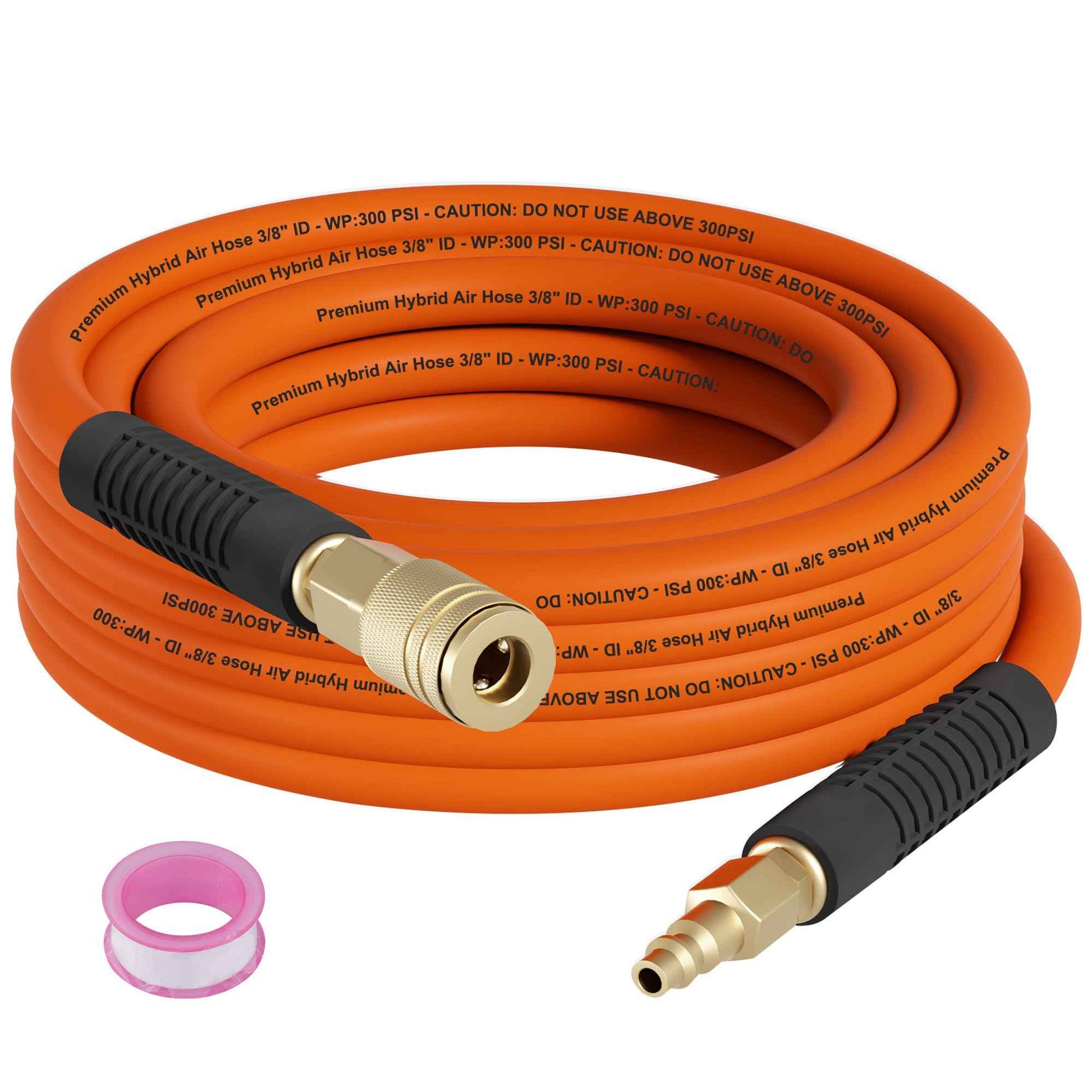 Ailbiuko Hybrid Air Hose 3/8 Inch x 25 Feet Air Compressor Hose with 1/4 Inch Brass Air Coupler and Plug,Heavy Duty, Lightweight, Kink Resistant, All-Weather Flexibility, 300 PSI