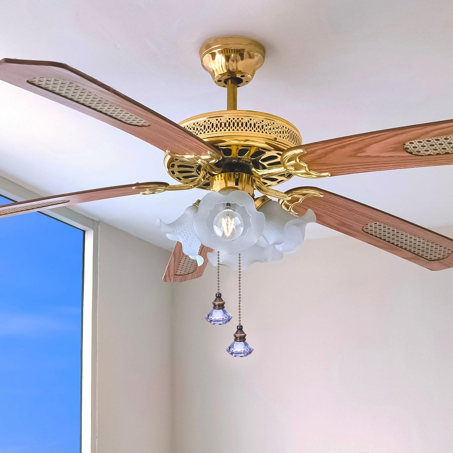 PATIKIL Ceiling Fan Pull Chain, 2 Pack 12" Decorative Diamond Pendant Chain Extender Charm Extension Pull String for Ceiling Fans Light Lamp, Purple