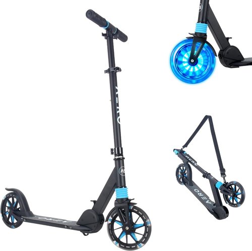 AERO MOBILITY Kick Scooter for Kids & Adults - Light Up Wheels, Hand Brake, Foldable Design | Adjustable Height