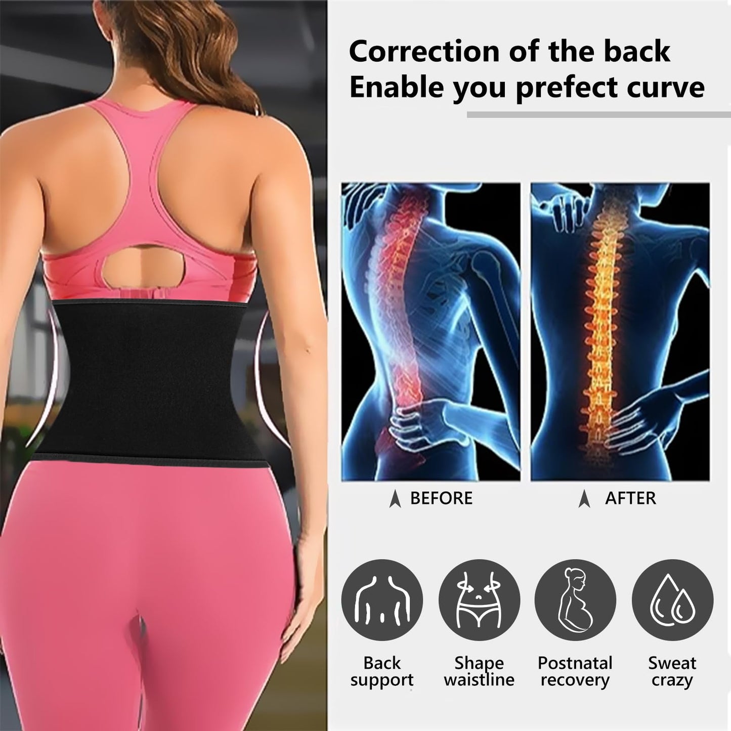 AMZBOSS Waist Trainer for Women Lower Belly Fat, Waist Sweat Band for Women, Belly Band Sweat Belt, Stomach Wrap, Faja Body Shaper (BLACK, X-Large)