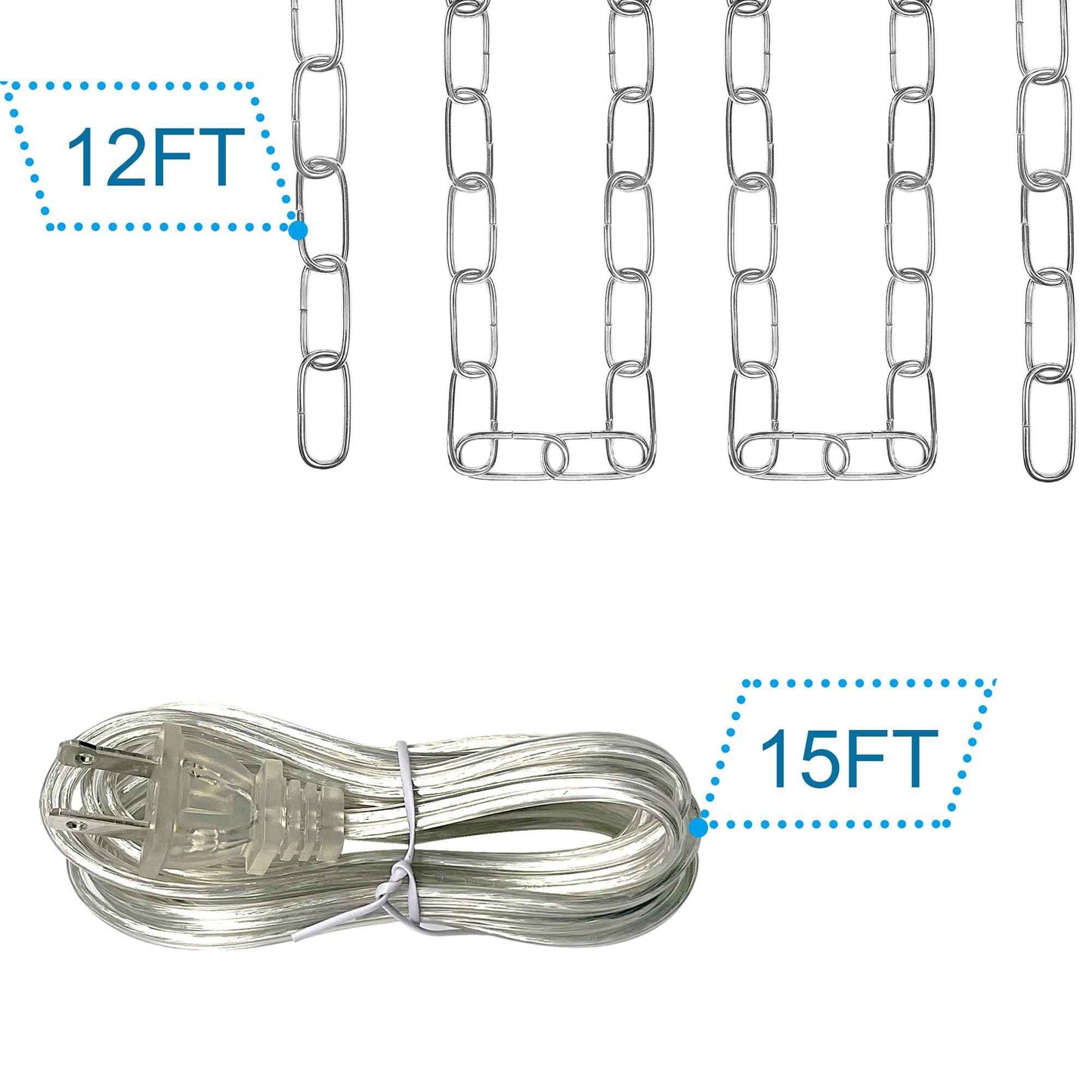 ECUDIS Swag Light Kit, Lamp Parts Chandelier Light Fixture Chain Swag Kit Includes 12 Ft Chain, 15 Ft Cord with Switch, 2 Swag Hooks and Mounting Hardware (Nickel)