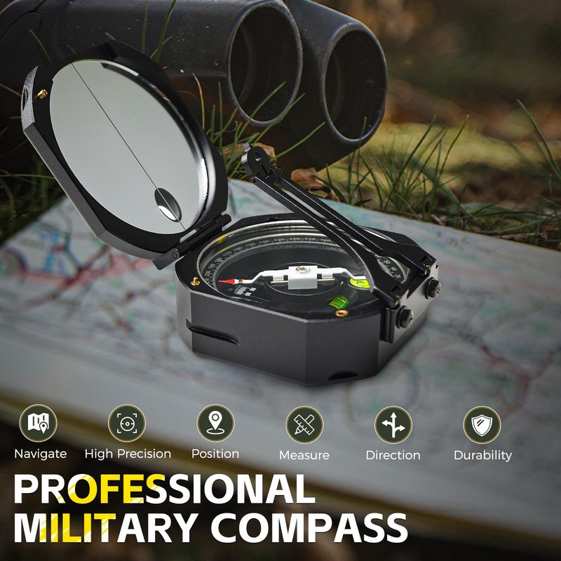 Portable Professional Geological Compass DQL-8 with Clinometer Aluminum Anti-Magnetic Hiking Compass with Mirror Compass with Leather Pouch for Surveyors Foresters Military Mine Meteorological