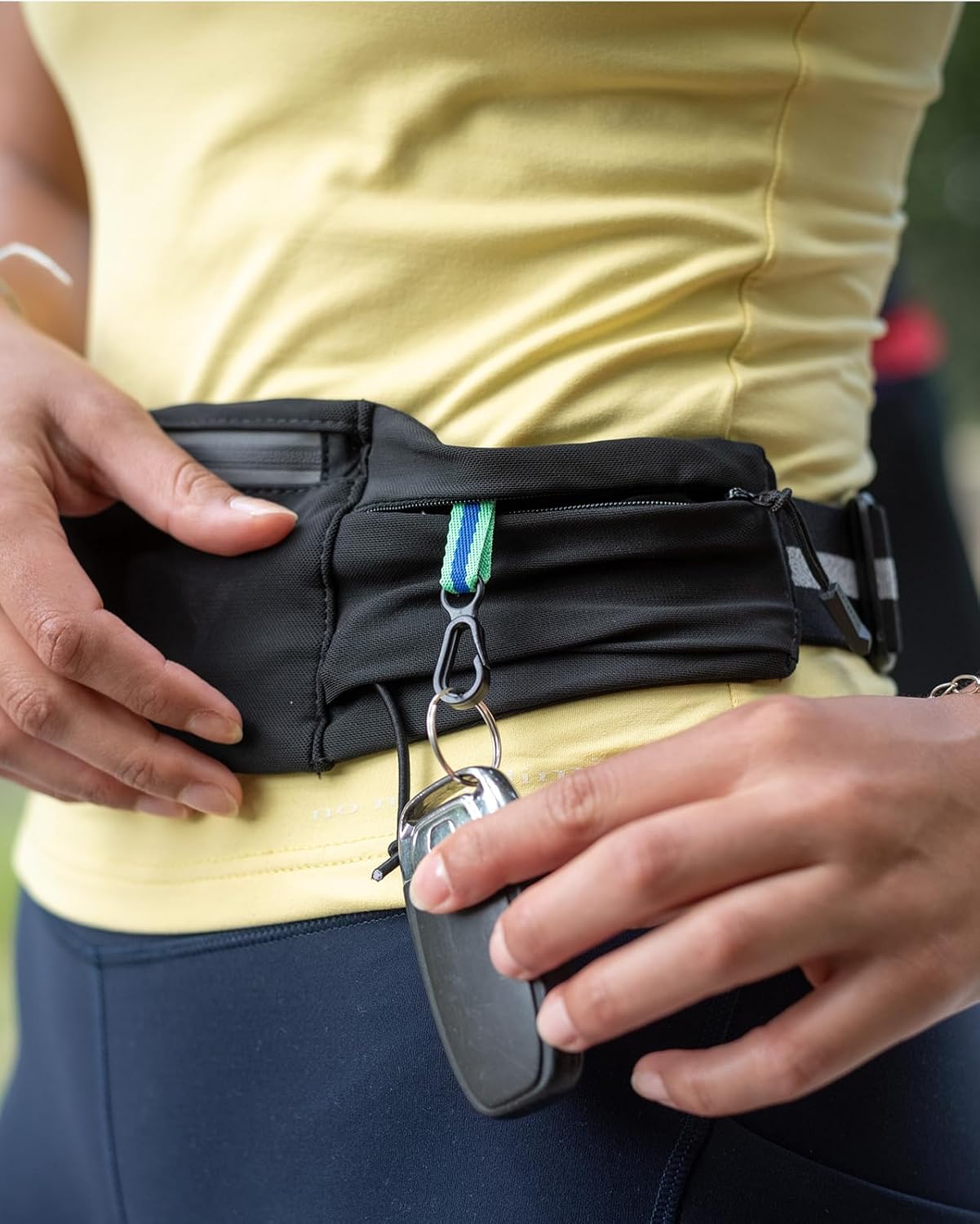 WATERFLY Running Belt - Breathable 3-Pocket Fanny Pack for Men & Women | Fits All Phones - Black