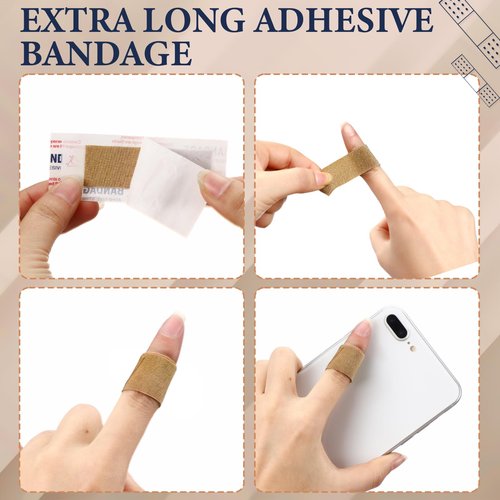 Geiserailie 360 Pcs Extra Long Flexible Fabric Bandages 4.72 x 0.79 Inch Adhesive Strip Bandages Non Latex Finger Bandages for Oversized Hands and Feet Construction Workers Carpenters