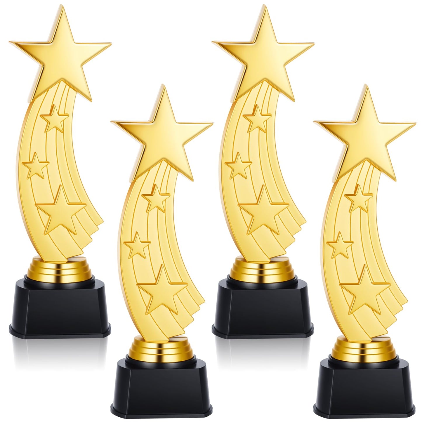 Quelay 4 Pcs 9.5 Inch Trophy Awards Gold Plastic Trophies Bulk for Sports Tournament Star Trophy for Employee Recognition, School Prize, Motivational Gift, Outstanding Achievement, Competition