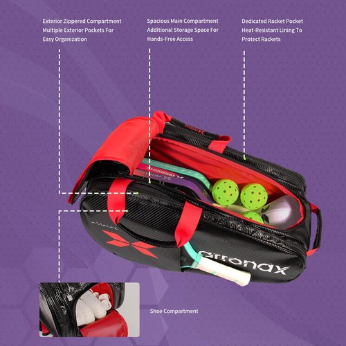 Arronax Pickleball Backpack, Duffle Bag for Pickleball Paddles, Accessories - Padded Compartment with Space for 3+ Paddles, Shoes, More, Suitable for men and women (Black)