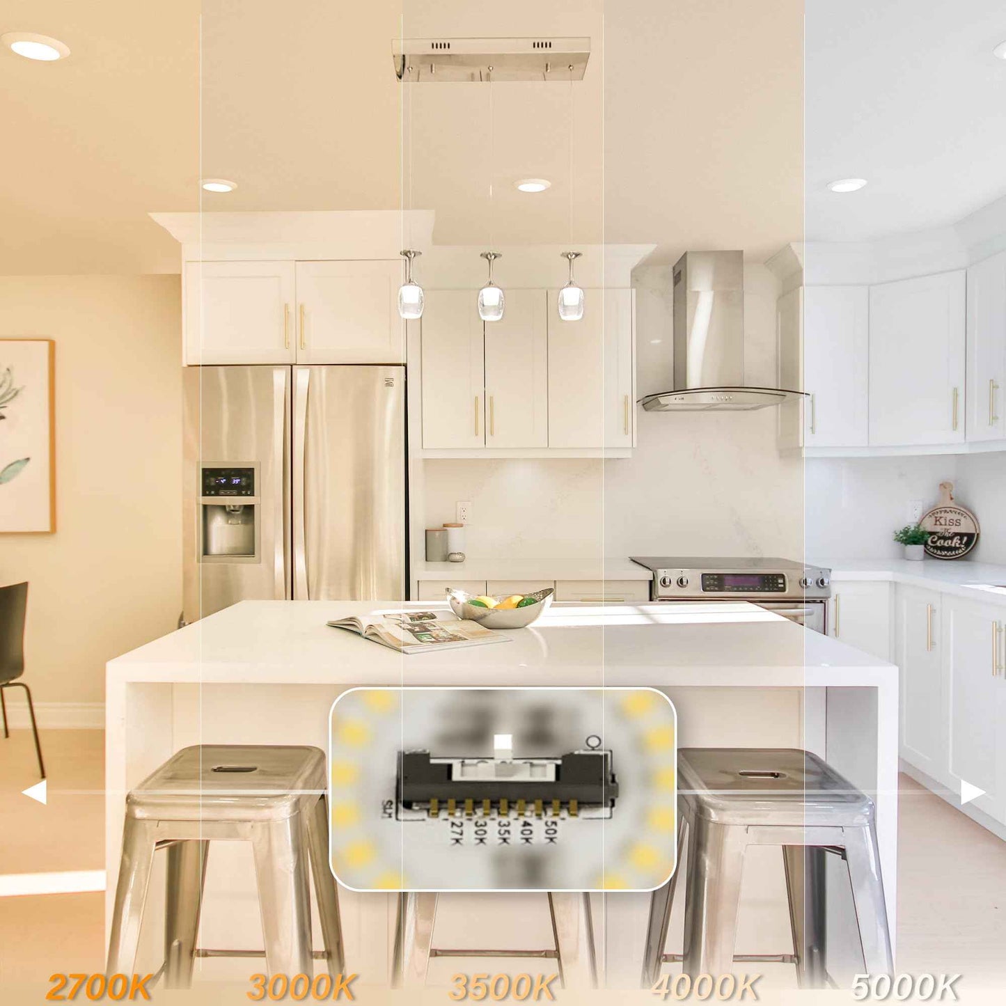 JULLISON 10 Packs 4 Inch White LED Low Profile Recessed & Surface Mount Disk Light, Round, 10W, 600 Lumens, 5CCT Field Selectable, CRI80, DOB Design, Dimmable, Wet Rated & ETL Listed