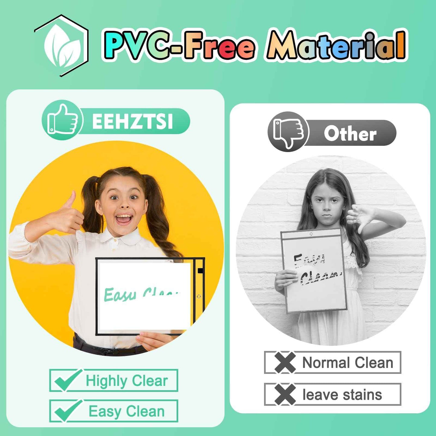 EEHZTSI 50 Packs Dry Erase Pocket Sleeves, Reusable Clear Plastic Classroom Sleeves, 10x14 Inch Ticket Holders, Plastic Sleeves for School/Office Organization Black