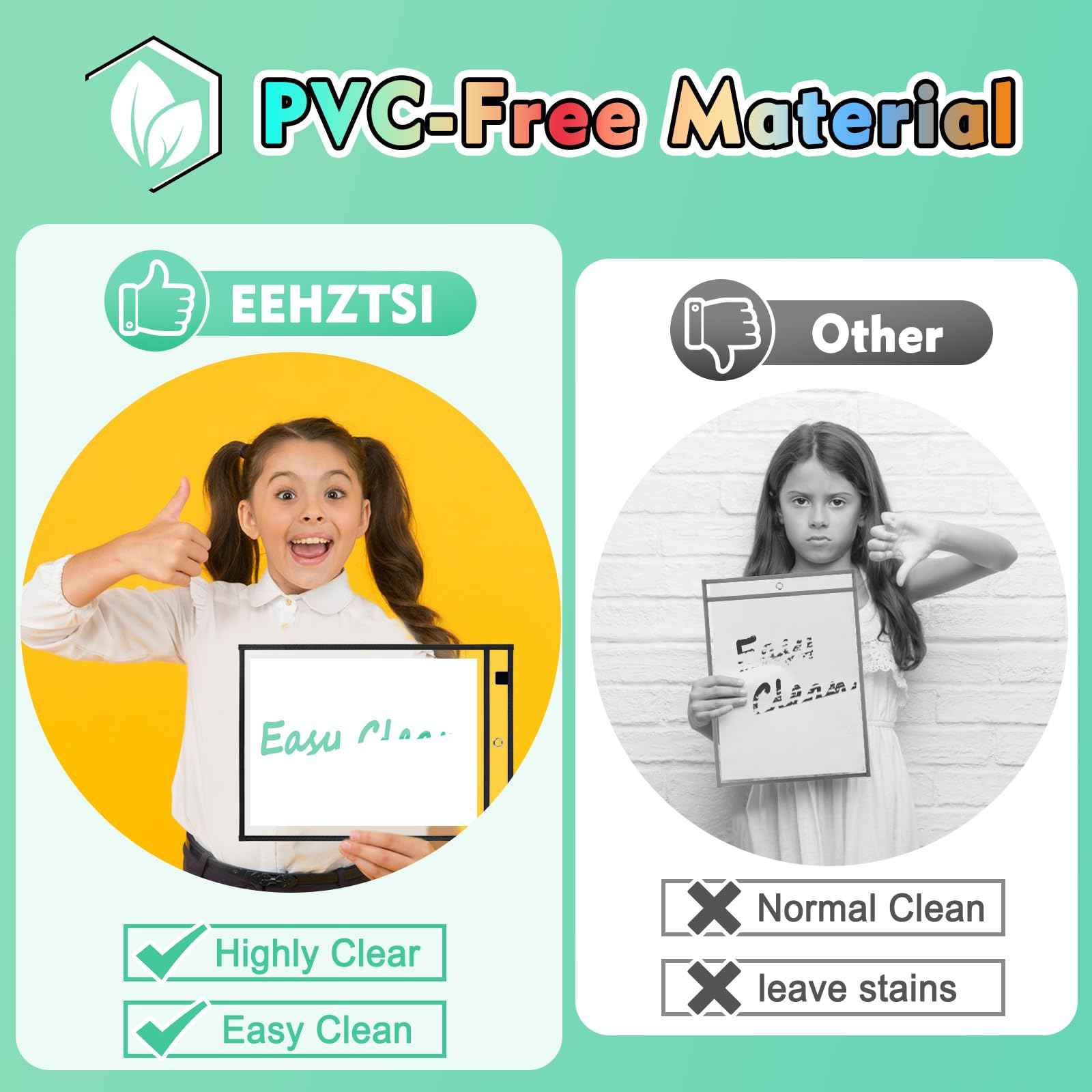 EEHZTSI 50 Packs Dry Erase Pocket Sleeves, Reusable Clear Plastic Classroom Sleeves, 10x14 Inch Ticket Holders, Plastic Sleeves for School/Office Organization Black