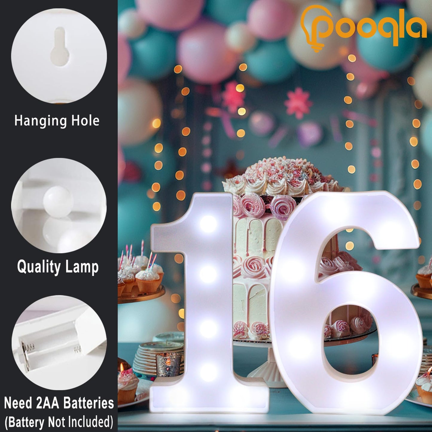 Pooqla LED Light Up Numbers, Warm White and Cool White Decorative Lighted Marquee Numbers, Light Up Numbers for 1st Birthday, Boys Girls, Party, Wedding, Bar, Night Light, Room Decor, Number 1
