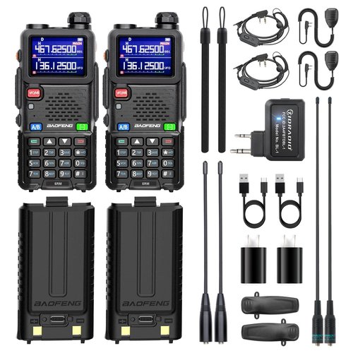 Baofeng 5RM Handheld Ham Radio 10W Long Range Walkie Talkies with Wireless Programmer,NOAA Weather Radio,2500mAh USB-C Battery,Long Antenna,Speaker Mic,999CH for Survival Gear Hunting Camping - 2Pack