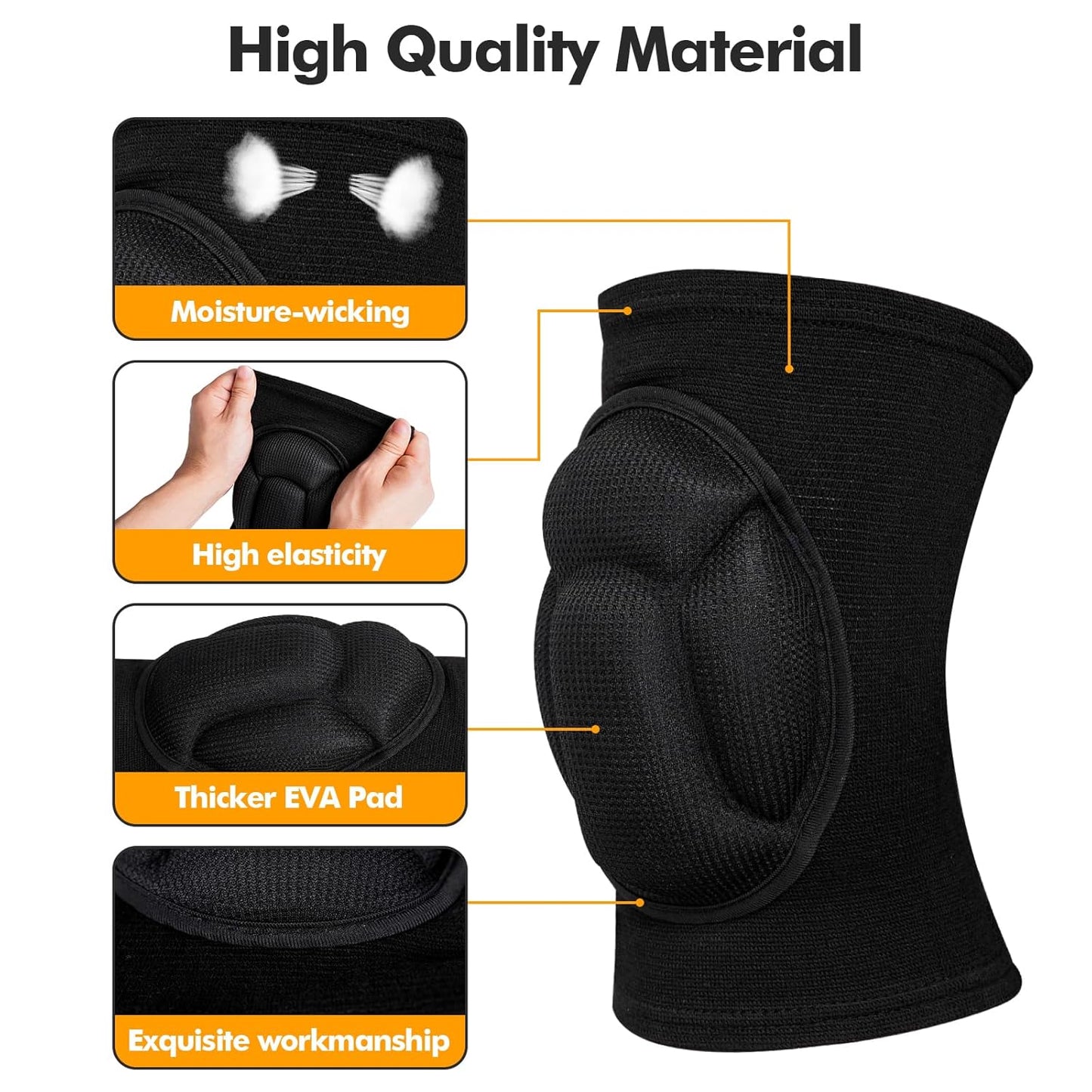 Skiennix Protective Knee Pads - Thick Anti-Slip EVA Foam for Volleyball, Climbing & More | Size M - Black