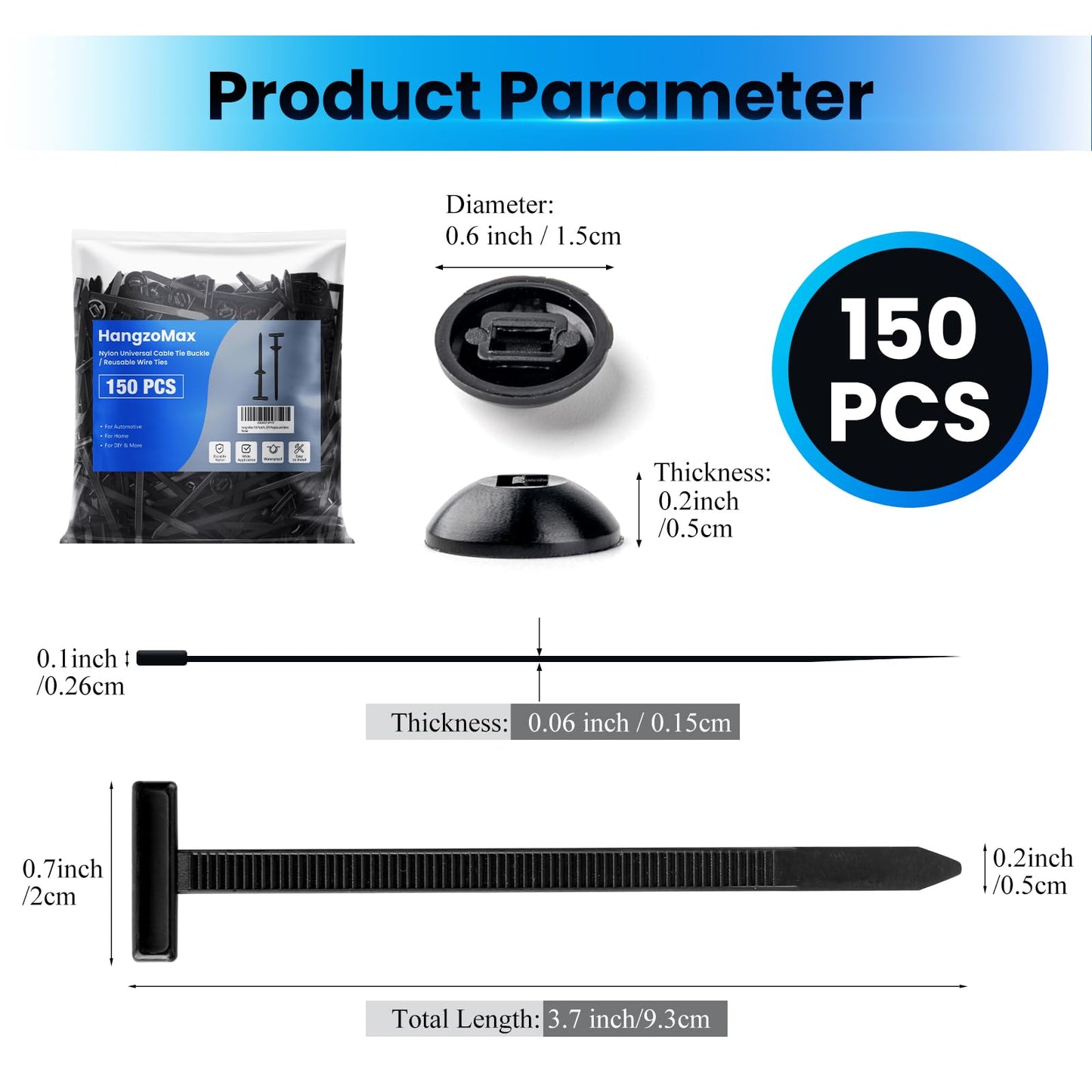 HangzoMax 150 Pack Nylon Universal Cable Tie Buckle, Heavy Duty Zip Tie clips for Car Repair, Applicable Toengine Lower Guard Plates, Fender Linings, Fenders, Trunkclips, DIY Projects