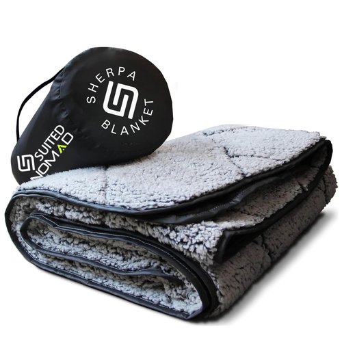 SUITEDNOMAD Large Waterproof Outdoor Stadium Blanket, Windproof and Warm Extra Thick Fleece or Quilted Sherpa, Great for Cold Weather Camping, Picnic, Sports, Festivals (Sherpa, Smoke Gray)