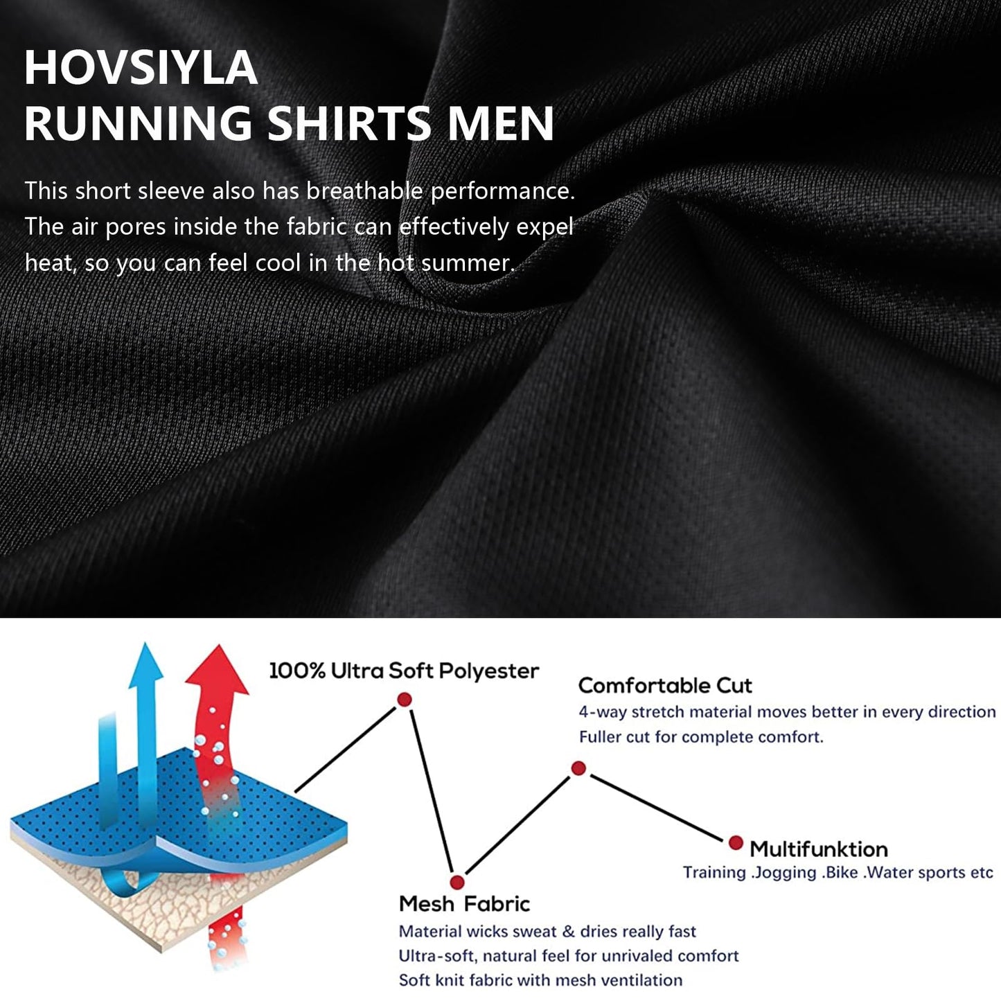 HovSiyla 5 Pack Running Shirts Men Sport Tops Dry Fit Gym Wicking Athletic T Shirts Breathable Cool Workout Shirts Black XL
