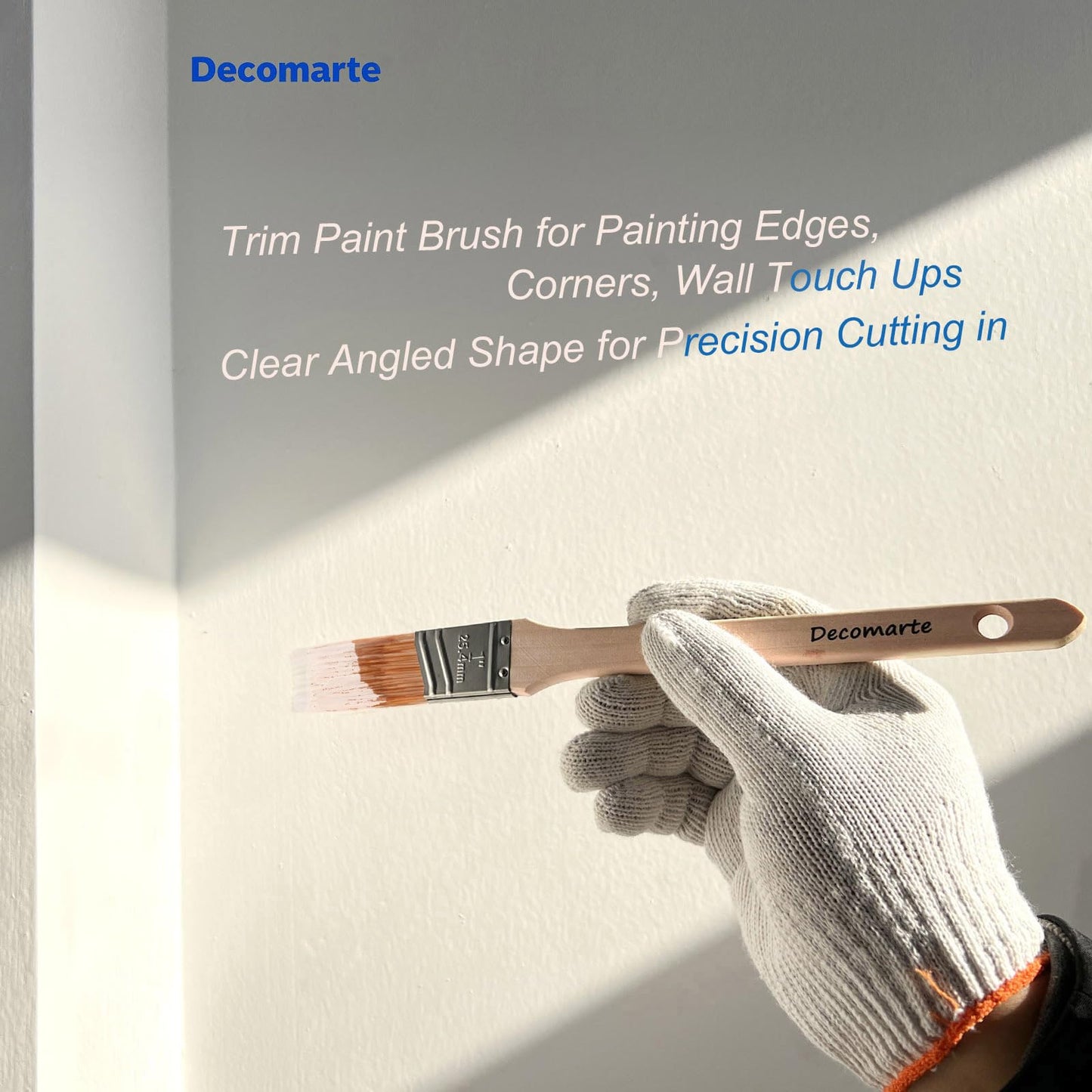 Decomarte Thin Soft Bristle Long-Handled Wood Angled Sash Stain Brush for Painting Doors, Furniture, Wall Trim, House Touch Ups, Enamel Home Decorating Lacquer Paint Brush Pack Assorted