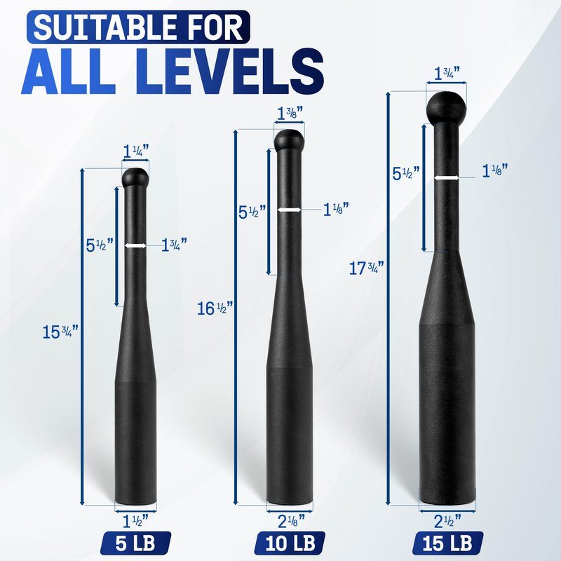 Yes4All Indian Clubs, Durable Steel Club for Training & Rotational Strength, Weighted Club for Grip, Forearm & Functional Exercise, Fitness Clubs Available in 5, 10, 15 LB & Combo Sets